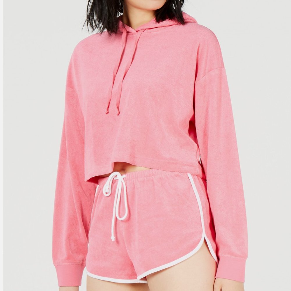 Juicy Couture Womens‎ Cropped Terry Hoodie Sweater, Pink Small